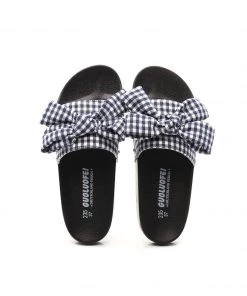 GLF Maibulun | Navy Gingham Bow-Detail Slides Sandals