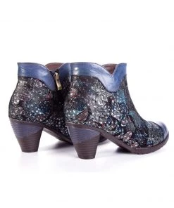 RXD NEW ARRIVALS SOFFIA | Dark Navy Galaxy Embossed Leather Ankle Boots