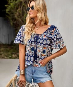 DY New In Clothing DOMO BOHO TOP - NAVY