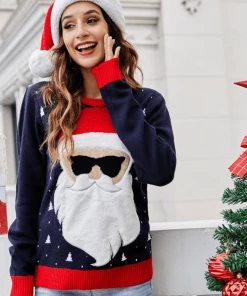 QDYH Smaibulun | Navy Cool Santa Sunglasses Sweater