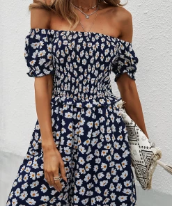 DY LAUDINE Off Shoulder Playsuit - Navy Print