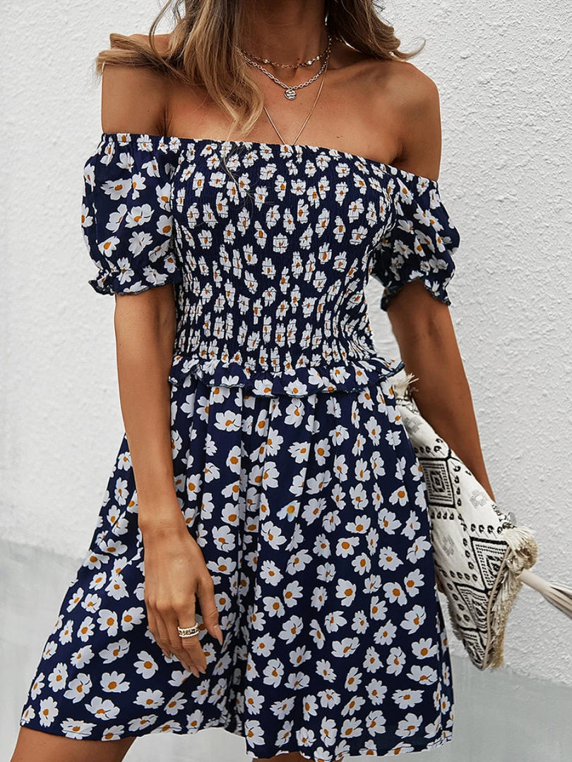 DY LAUDINE Off Shoulder Playsuit - Navy Print 1 DY LAUDINE Off Shoulder Playsuit - Navy Print