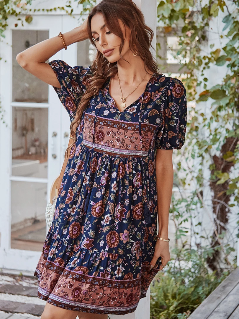 DY NEW ARRIVALS AURINA BOHO DRESS - NAVY PRINT 1 DY NEW ARRIVALS AURINA BOHO DRESS - NAVY PRINT