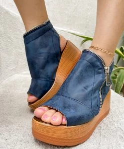 Peep-toe Side Zipper Wedge Boots Platform Sandals | EN BLOOM New In Shoes