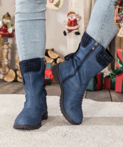 YL En Bloom | Navy Ruched Back Tie-Accent Combat Boot