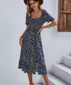 DY EFFRONTE MIDI DRESS - NAVY PRINT
