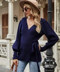 MY Smaibulun | LEONORA Bishop Sleeve Knit Top - Navy New In Clothing