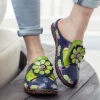 NEW ARRIVALS SOFFIA | Floral Appliqued Cut-Out Leather Sandal - Navy