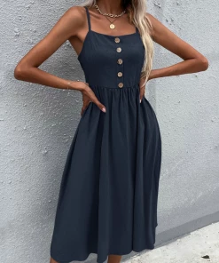 BFZY New In Clothing LINDSAY Linen Blend Dress - Navy