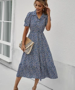 DY CLAUDIA MIDI DRESS - NAVY PRINT NEW ARRIVALS