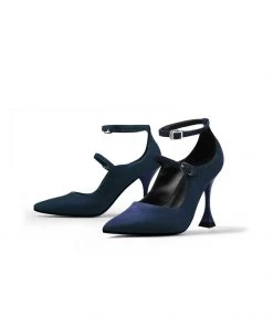 Jady Rose NEW ARRIVALS JadyRose | Scalloped Edges-Curve Shaped Leather Ankle Strap - Navy