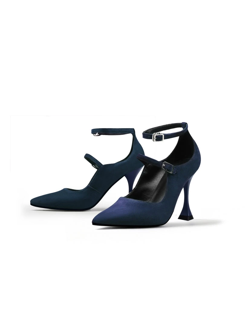 Jady Rose NEW ARRIVALS JadyRose | Scalloped Edges-Curve Shaped Leather Ankle Strap - Navy 1 Jady Rose NEW ARRIVALS JadyRose | Scalloped Edges-Curve Shaped Leather Ankle Strap - Navy