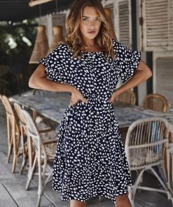 DY BRONWYN DRESS - NAVY PRINT