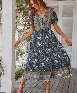 DY RICARDA BOHO MIDI DRESS - NAVY PRINT