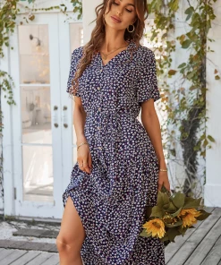 DY ALVINA Print Midi Dress - Navy NEW ARRIVALS