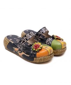 JF SOFFIA | FLORAL-APPLIQUE LEATHER PLATFORM SANDAL