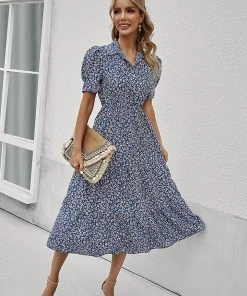 DY CLAUDIA MIDI DRESS - NAVY PRINT NEW ARRIVALS