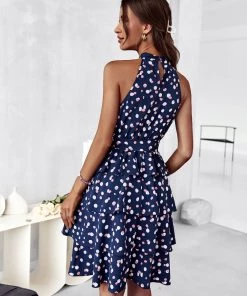 DY KEEVA HALTER DRESS - NAVY