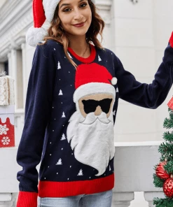 QDYH Smaibulun | Navy Cool Santa Sunglasses Sweater