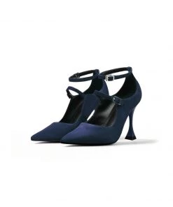 Jady Rose NEW ARRIVALS JadyRose | Scalloped Edges-Curve Shaped Leather Ankle Strap - Navy