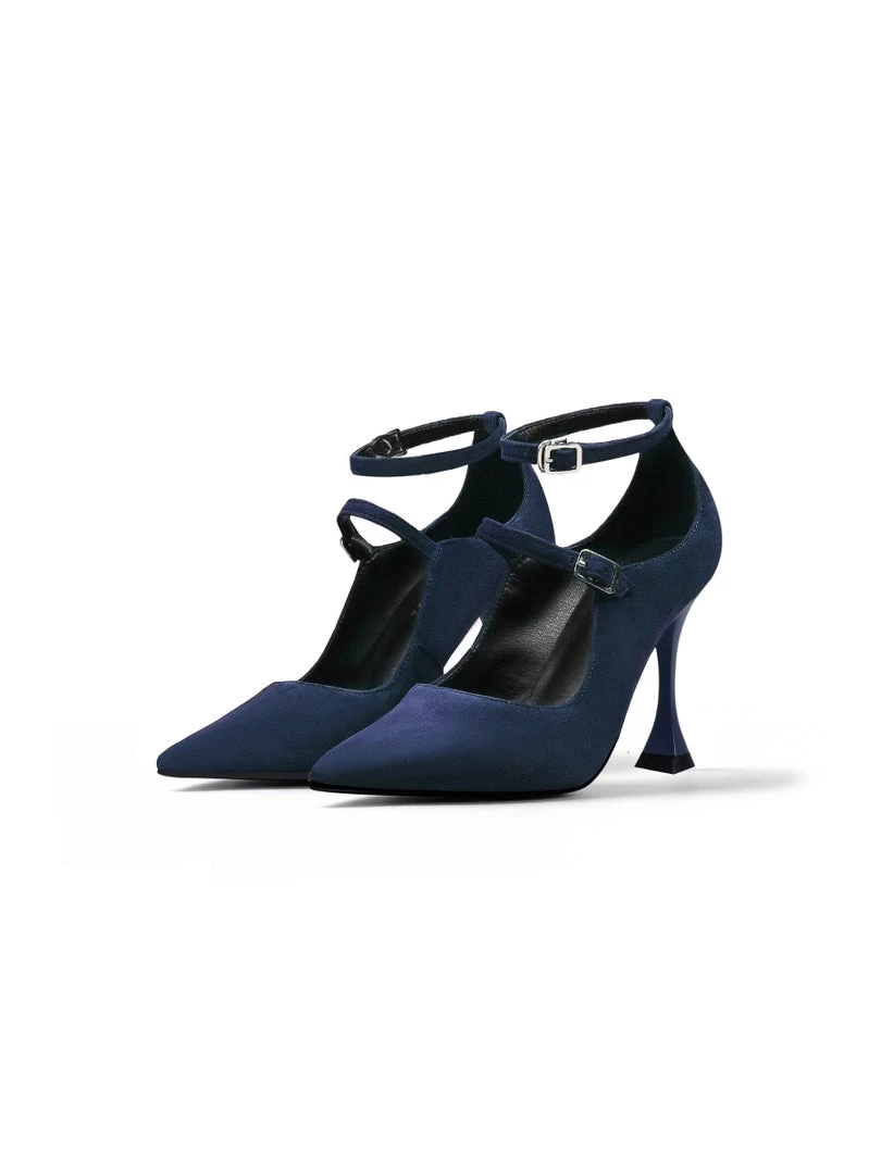 Jady Rose NEW ARRIVALS JadyRose | Scalloped Edges-Curve Shaped Leather Ankle Strap - Navy 2 Jady Rose NEW ARRIVALS JadyRose | Scalloped Edges-Curve Shaped Leather Ankle Strap - Navy