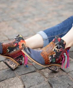 SOFFIA | Genuine Leather Tasselled Back Floral Printed Ankle Booties Mid Heel Boots 16 SOFFIA | Genuine Leather Tasselled Back Floral Printed Ankle Booties Mid Heel Boots