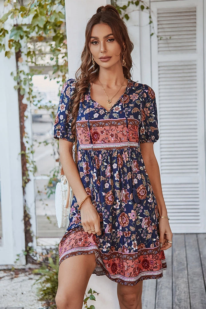 DY NEW ARRIVALS AURINA BOHO DRESS - NAVY PRINT 3 DY NEW ARRIVALS AURINA BOHO DRESS - NAVY PRINT