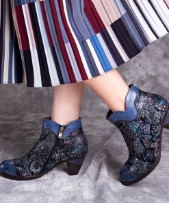 RXD NEW ARRIVALS SOFFIA | Dark Navy Galaxy Embossed Leather Ankle Boots