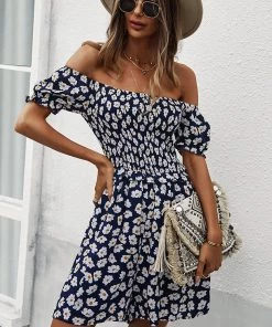 DY LAUDINE Off Shoulder Playsuit - Navy Print 8 DY LAUDINE Off Shoulder Playsuit - Navy Print