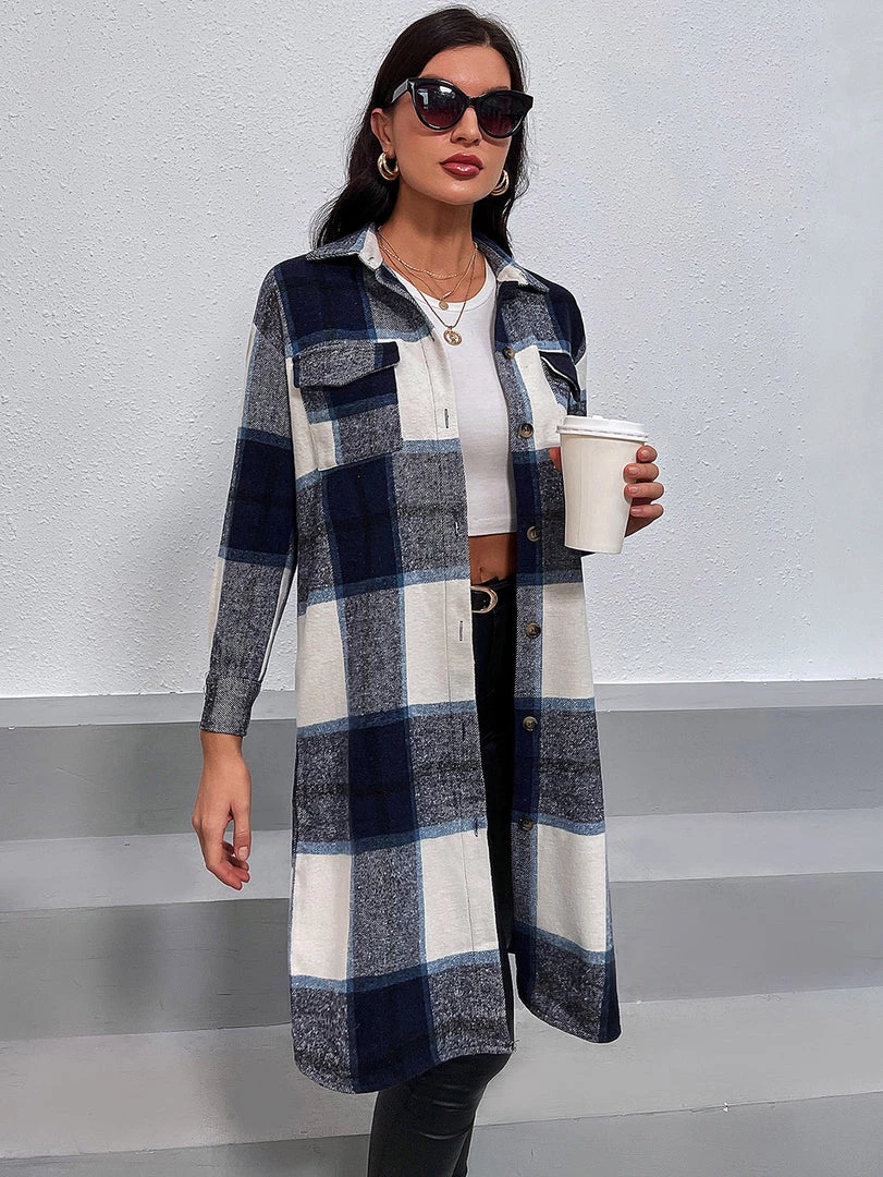 YBL Smaibulun | Plaid Button-Up Shirt Dress - Navy New In Clothing 3 YBL Smaibulun | Plaid Button-Up Shirt Dress - Navy New In Clothing