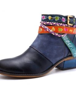 Soffia | Genuine Leather Woven Multi-Strap Flat Ankle Boots Shoes