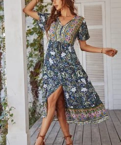 DY RICARDA BOHO MIDI DRESS - NAVY PRINT