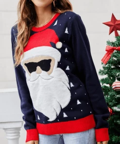 QDYH Smaibulun | Navy Cool Santa Sunglasses Sweater
