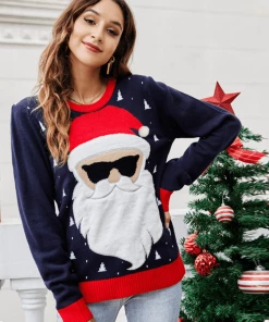 QDYH Smaibulun | Navy Cool Santa Sunglasses Sweater