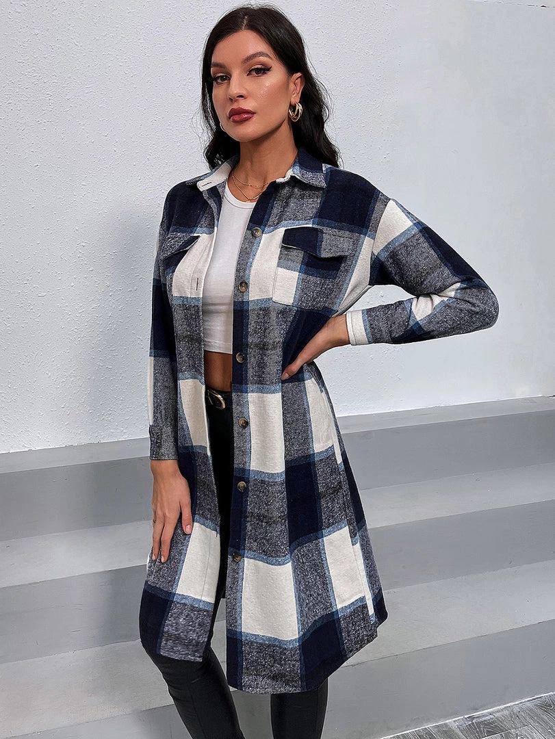 YBL Smaibulun | Plaid Button-Up Shirt Dress - Navy New In Clothing 4 YBL Smaibulun | Plaid Button-Up Shirt Dress - Navy New In Clothing