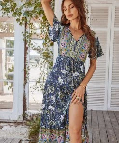 DY RICARDA BOHO MIDI DRESS - NAVY PRINT