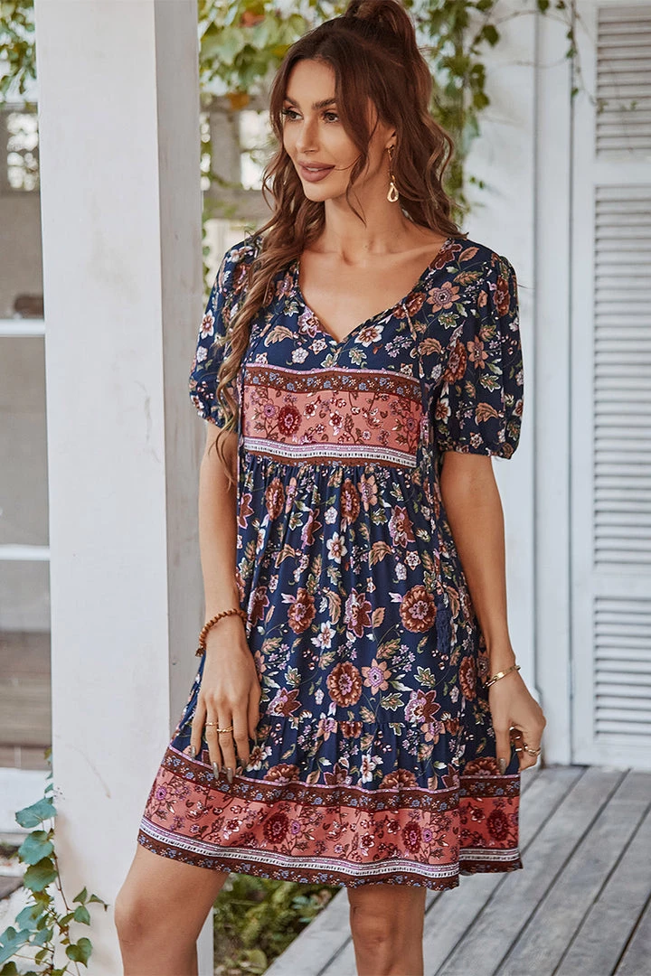 DY NEW ARRIVALS AURINA BOHO DRESS - NAVY PRINT 4 DY NEW ARRIVALS AURINA BOHO DRESS - NAVY PRINT