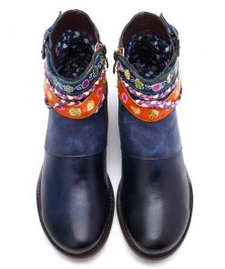 Soffia | Genuine Leather Woven Multi-Strap Flat Ankle Boots Shoes