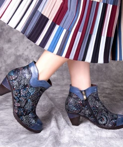 RXD NEW ARRIVALS SOFFIA | Dark Navy Galaxy Embossed Leather Ankle Boots