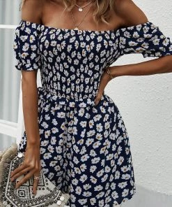 DY LAUDINE Off Shoulder Playsuit - Navy Print 10 DY LAUDINE Off Shoulder Playsuit - Navy Print