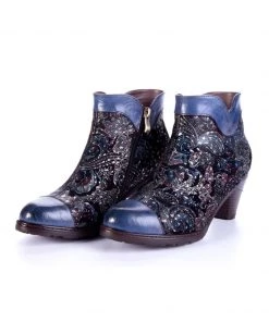 RXD NEW ARRIVALS SOFFIA | Dark Navy Galaxy Embossed Leather Ankle Boots