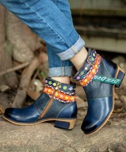 Soffia | Genuine Leather Woven Multi-Strap Flat Ankle Boots Shoes
