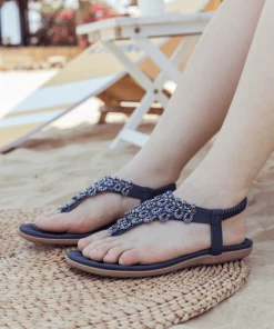 SIKETU | Navy Crystal V-Strap Sandals NEW ARRIVALS