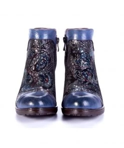 RXD NEW ARRIVALS SOFFIA | Dark Navy Galaxy Embossed Leather Ankle Boots