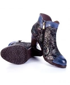 RXD NEW ARRIVALS SOFFIA | Dark Navy Galaxy Embossed Leather Ankle Boots