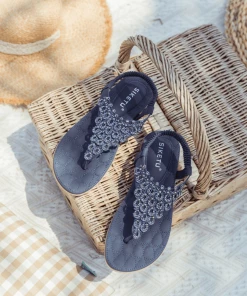 SIKETU | Navy Crystal V-Strap Sandals NEW ARRIVALS