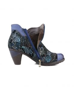 RXD NEW ARRIVALS SOFFIA | Dark Navy Galaxy Embossed Leather Ankle Boots