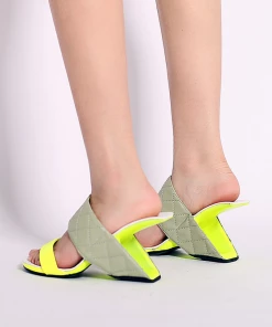 Jady Rose JadyRose | Wedge Heel Genuine Leather Neon Green Sandal NEW ARRIVALS