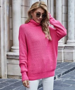 MY Smaibulun | ILLY Turtleneck Basic Knit Sweater - Neon Pink