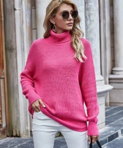 MY Smaibulun | ILLY Turtleneck Basic Knit Sweater - Neon Pink